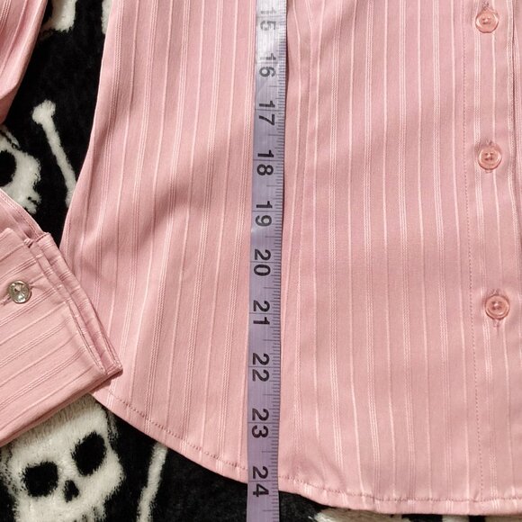 JESSICA Dusty rose pink vertical striped button-down shirt ~ MEDIUM LARGE blouse - Picture 6 of 14